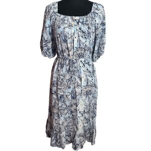 Indigo Rose Paisley Midi Dress Womens‎ Blue White Boho Cottagecore